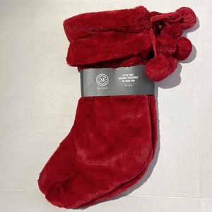 Martha Stewart Christmas Stocking Faux Fur with Pom Poms Set of 3
